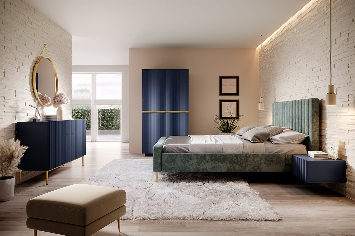 Skapis AUSTIN ar atvilktņas zelta 100/207/62 zils - N1 Home