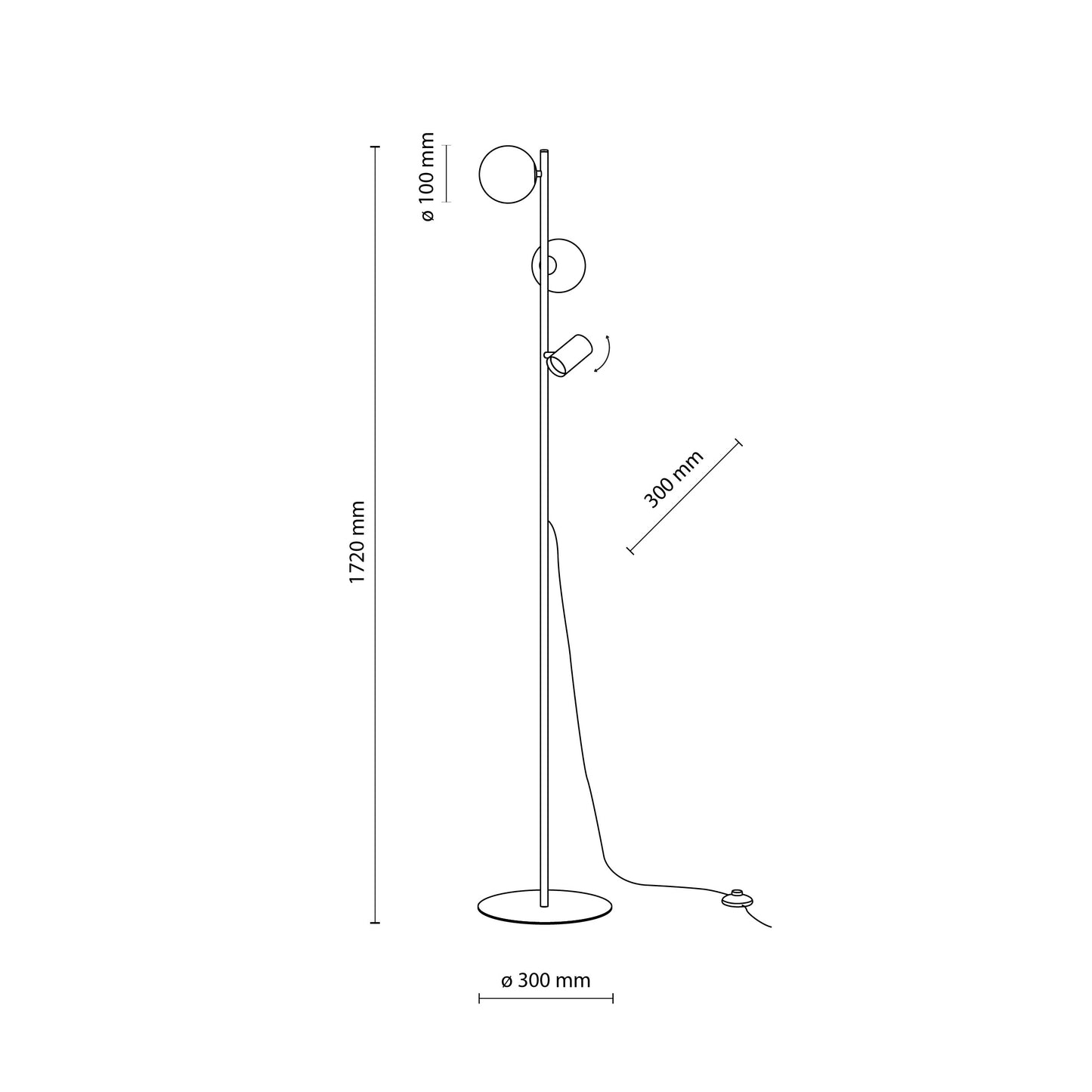 Stāvlampa 3 VO 300 × 300 × 1520 mm melns/balts - N1 Home