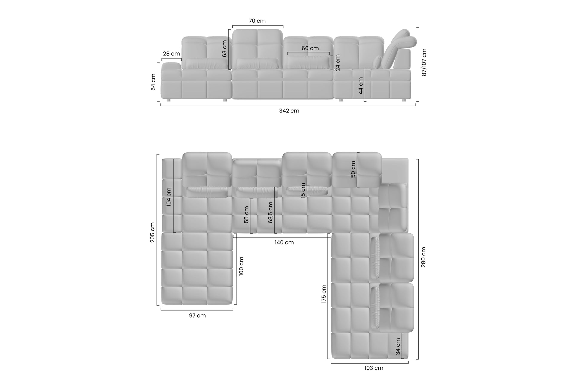 Dīvāns Marseille U II 342/107/205-208 cm Catch me 2 - N1 Home