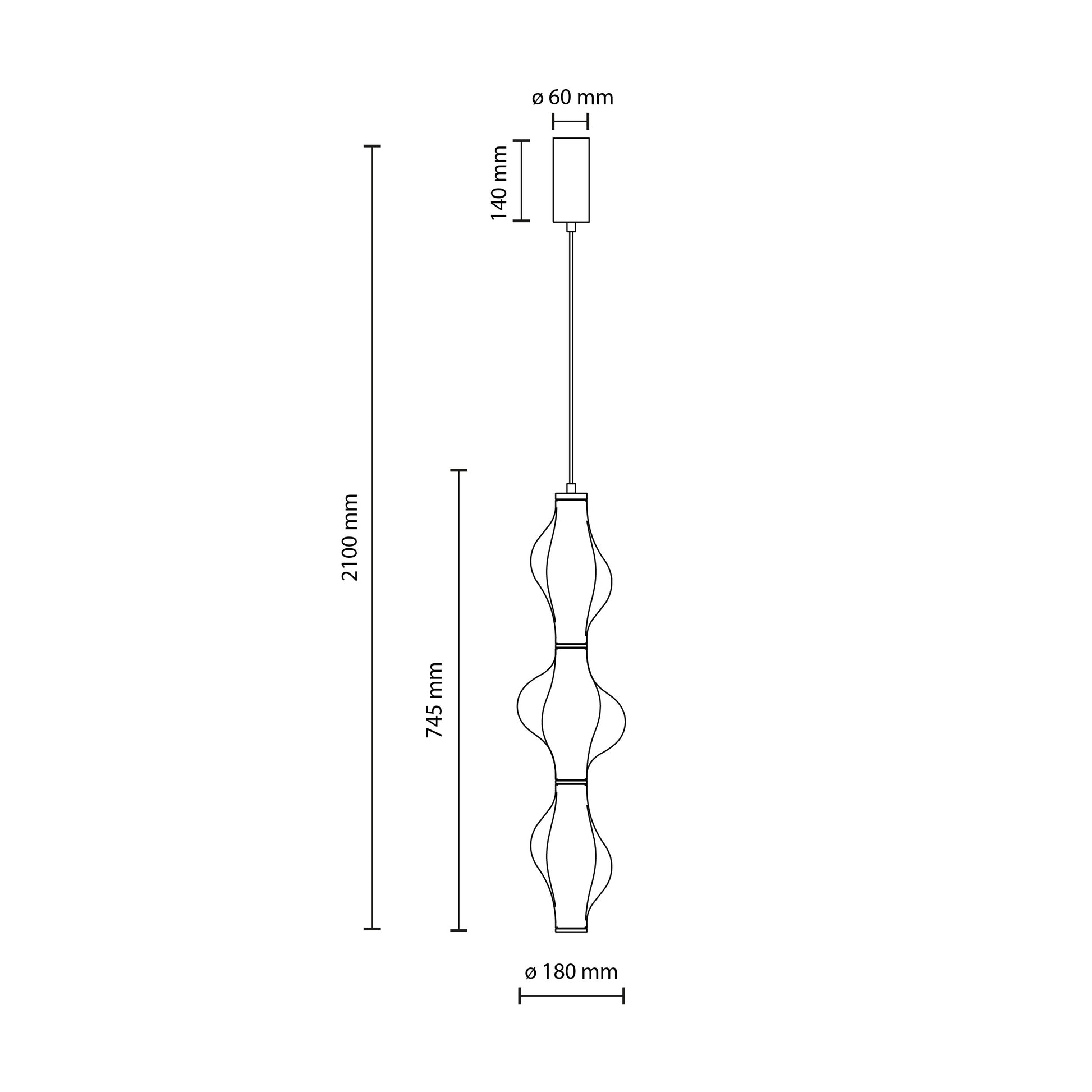 LED piekaramā lampa Elvis 22W 18/18/210 cm melns - N1 Home