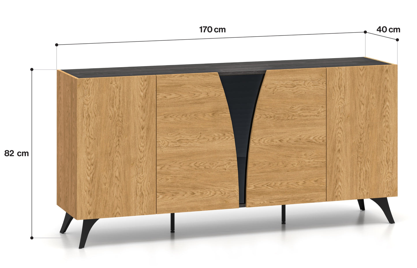 Kumode Toskana 169/82/38 cm ozols/melns - N1 Home