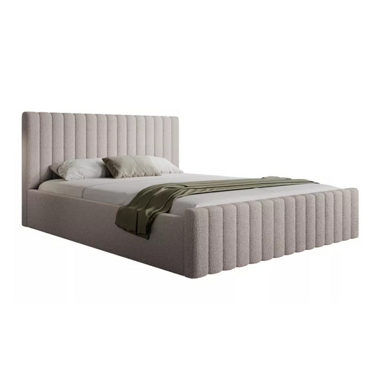 MONERA Mīkstā gulta 140/160/180x200 cm, tumši bēša, ar konteineru, melnas kājas - N1 Home