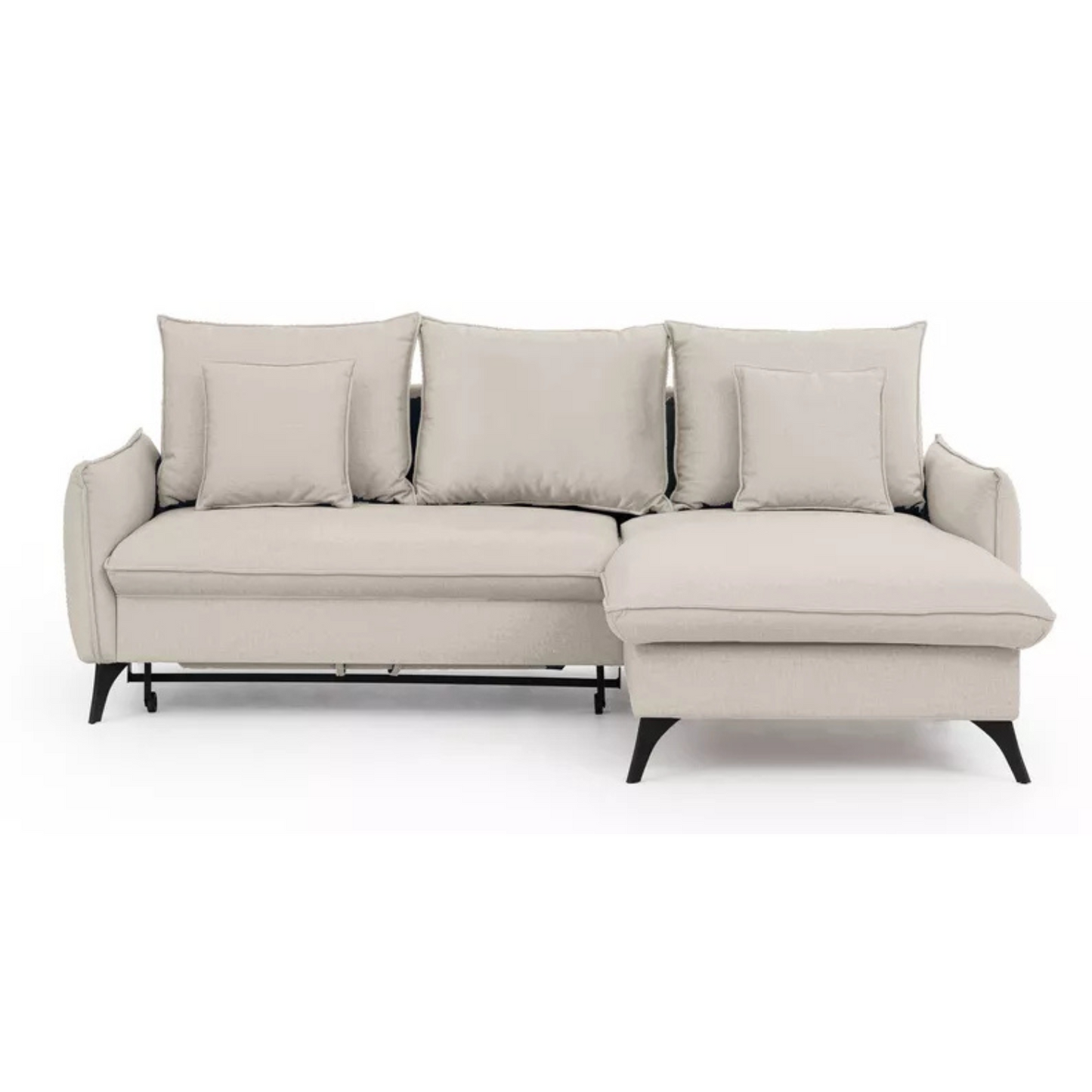 BIANOCA L-veida stūra dīvāns ar gulēšanas funkciju, ar konteineru, krēmkrāsas hidrofobs samts , kreisa/laba puse - N1 Home