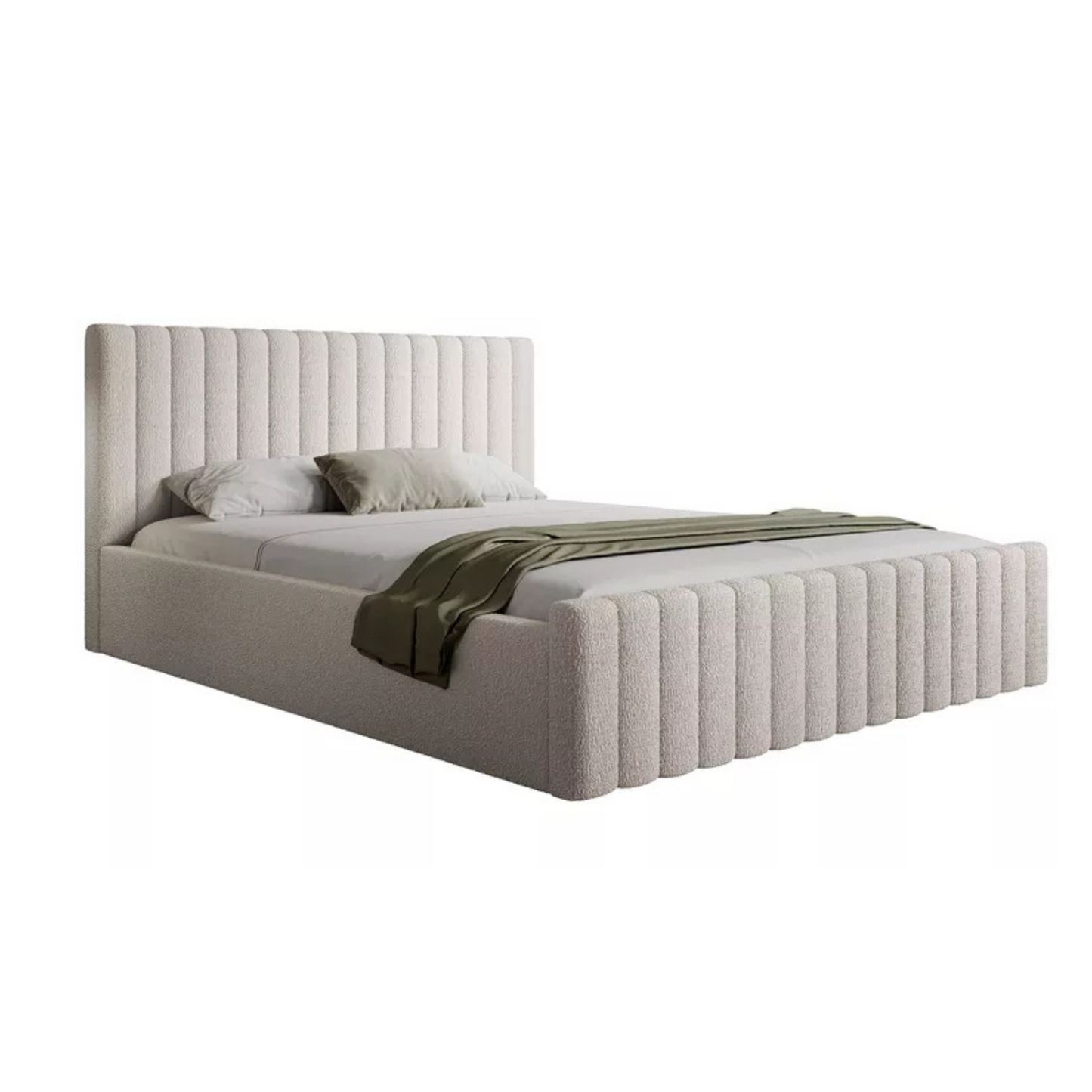 MONERA Mīkstā gulta 140/160/180x200 cm,  bēša, ar konteineru, melnas kājas - N1 Home