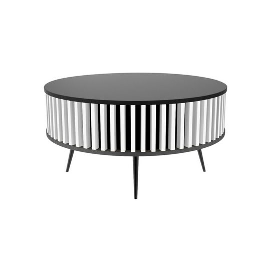 DOLI apaļš kafijas galdiņš ar līstēm 90 cm, melns/balts - N1 Home