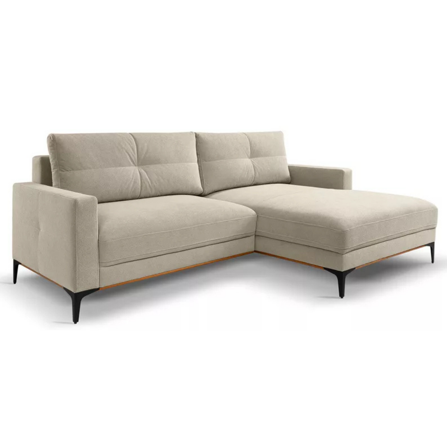 DASSINO L-formas stūra dīvāns ar gulēšanas funkciju ar glabātuvi, krēmkrāsas hidrofobs šenils, kreisa puse - N1 Home
