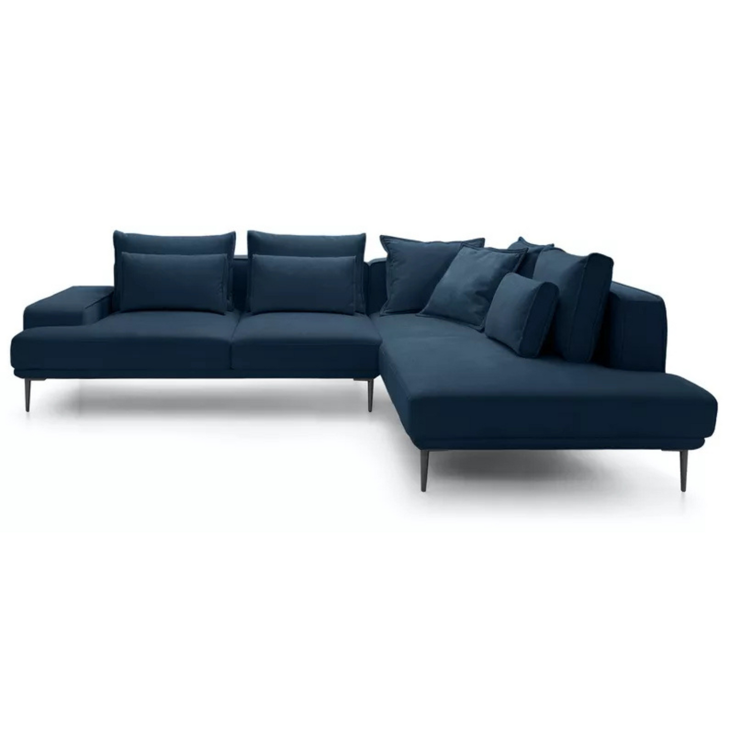 SITOME L-formas dīvāns ar gulēšanas funkciju, tumši zils samts, melnas kājas, kreisa/laba puse - N1 Home