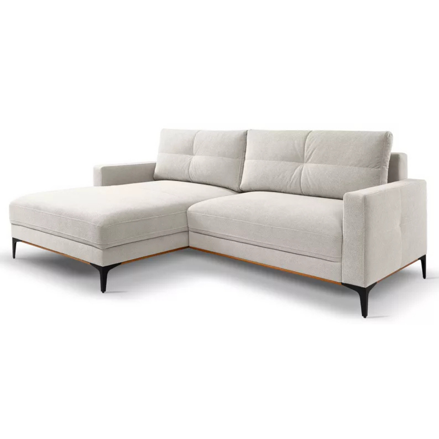 DASSINO L-formas stūra dīvāns ar gulēšanas funkciju ar glabātuvi, balts hidrofobs šenils, kreisa/laba puse - N1 Home