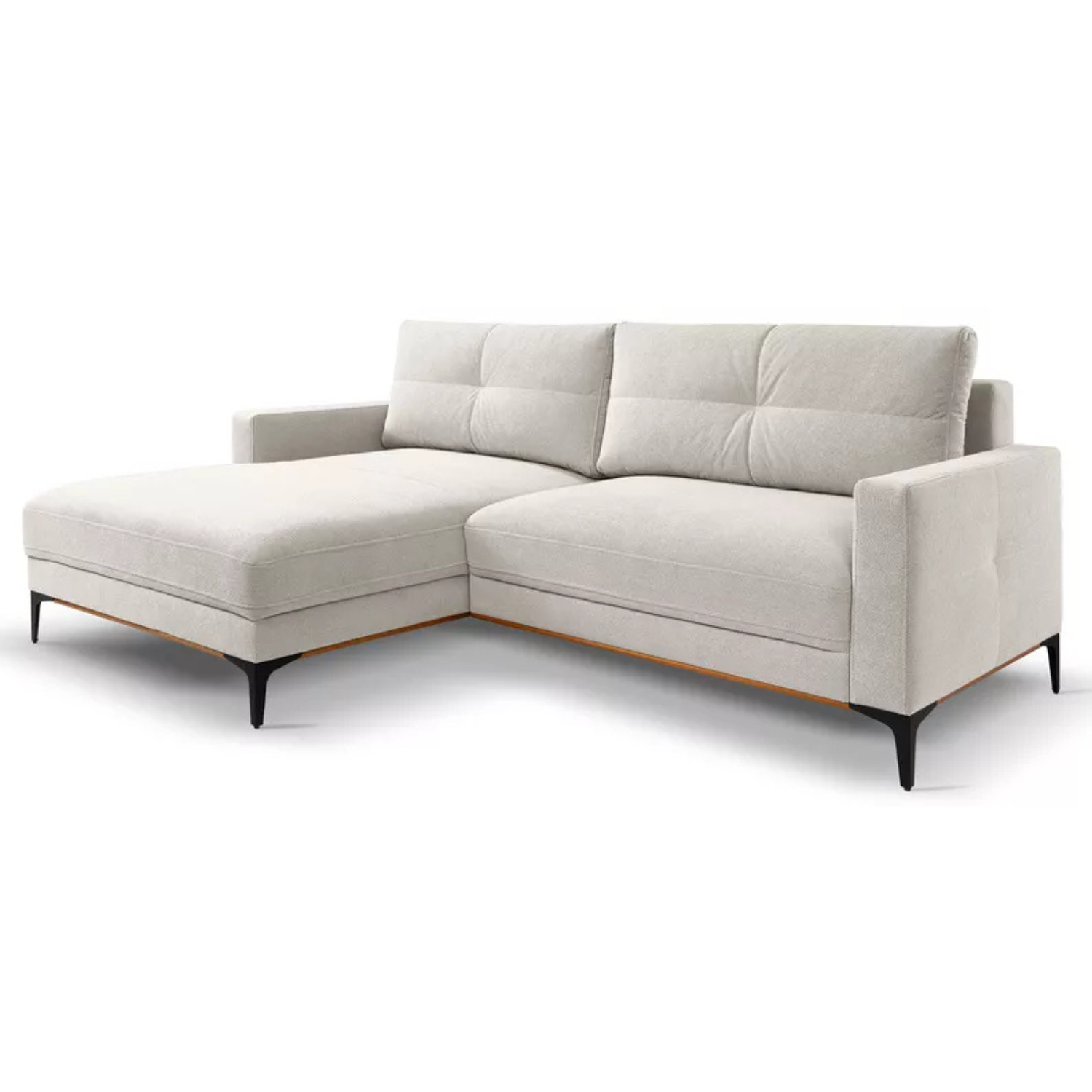 DASSINO L-formas stūra dīvāns ar gulēšanas funkciju ar glabātuvi, balts hidrofobs šenils, kreisa/laba puse - N1 Home