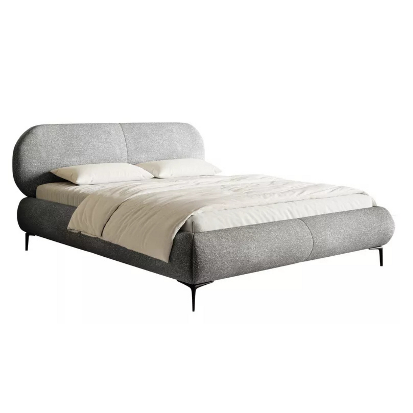 VALEO Polsterēta gulta 140/160/180x200 cm, pelēkas šenila, melnas kājas - N1 Home