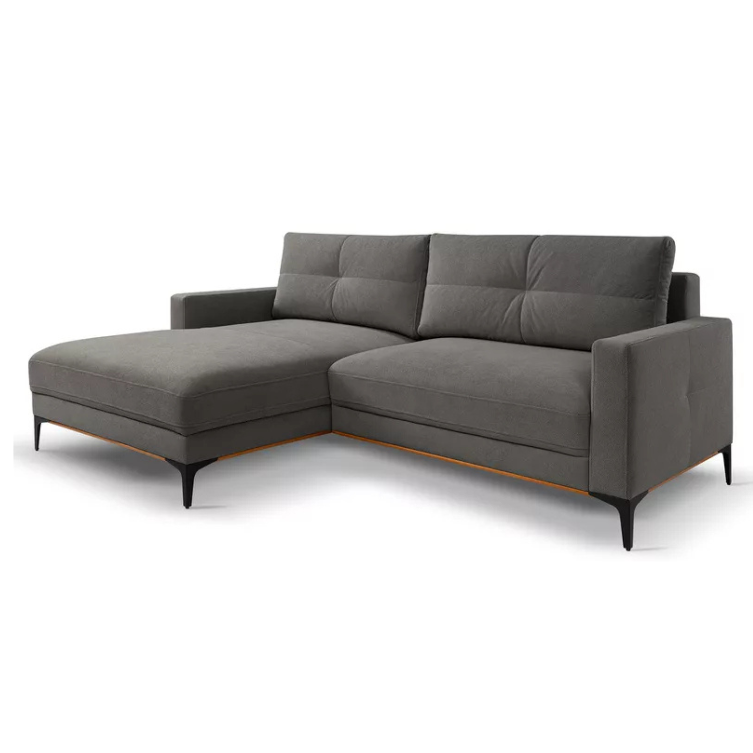 DASSINO L-formas stūra dīvāns ar gulēšanas funkciju ar glabātuvi, tumši pelēks hidrofobs šenils, kreisa/laba puse - N1 Home