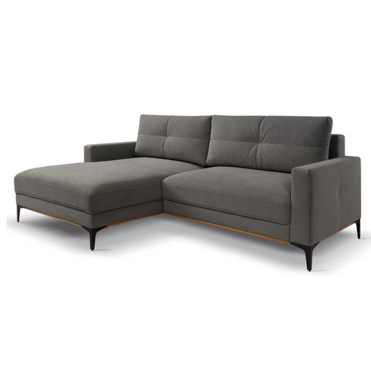 DASSINO L-formas stūra dīvāns ar gulēšanas funkciju ar glabātuvi, tumši pelēks hidrofobs šenils, kreisa/laba puse - N1 Home