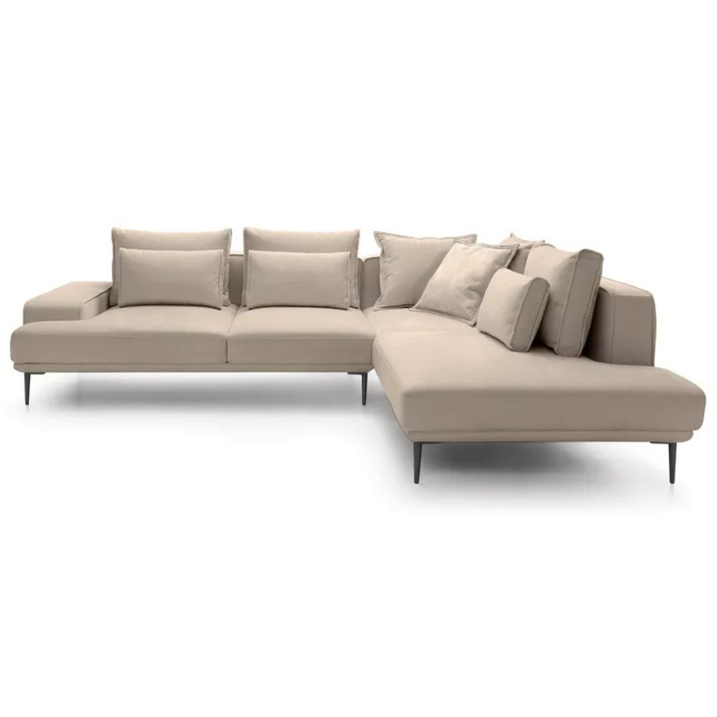 SITOME L-formas dīvāns ar gulēšanas funkciju, krēmkrāsas samts, melnas kājas, kreisa/laba puse - N1 Home