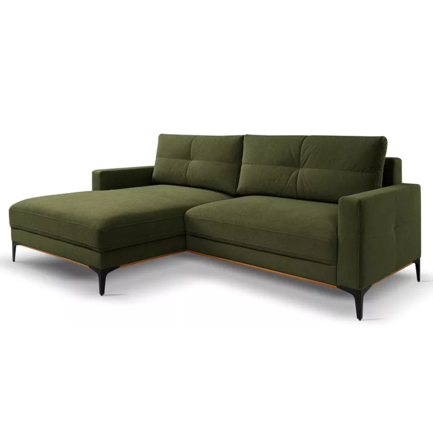 DASSINO L-formas stūra dīvāns ar gulēšanas funkciju ar glabātuvi, tumši zaļš hidrofobs šenils, kreisa/laba puse - N1 Home