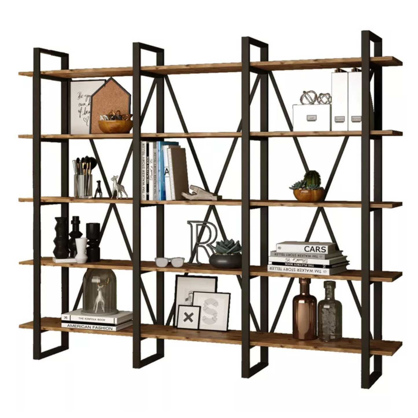 LOFE Trīskāršs piecu līmeņu brūns grāmatu skapis - N1 Home