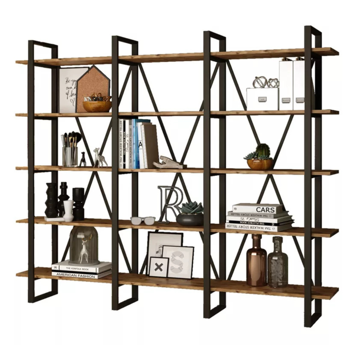 LOFE Trīskāršs piecu līmeņu brūns grāmatu skapis - N1 Home