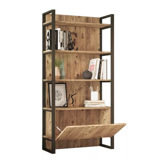 LOFE Grāmatu skapis 180 cm ar padziļinājumu, priede/melns - N1 Home