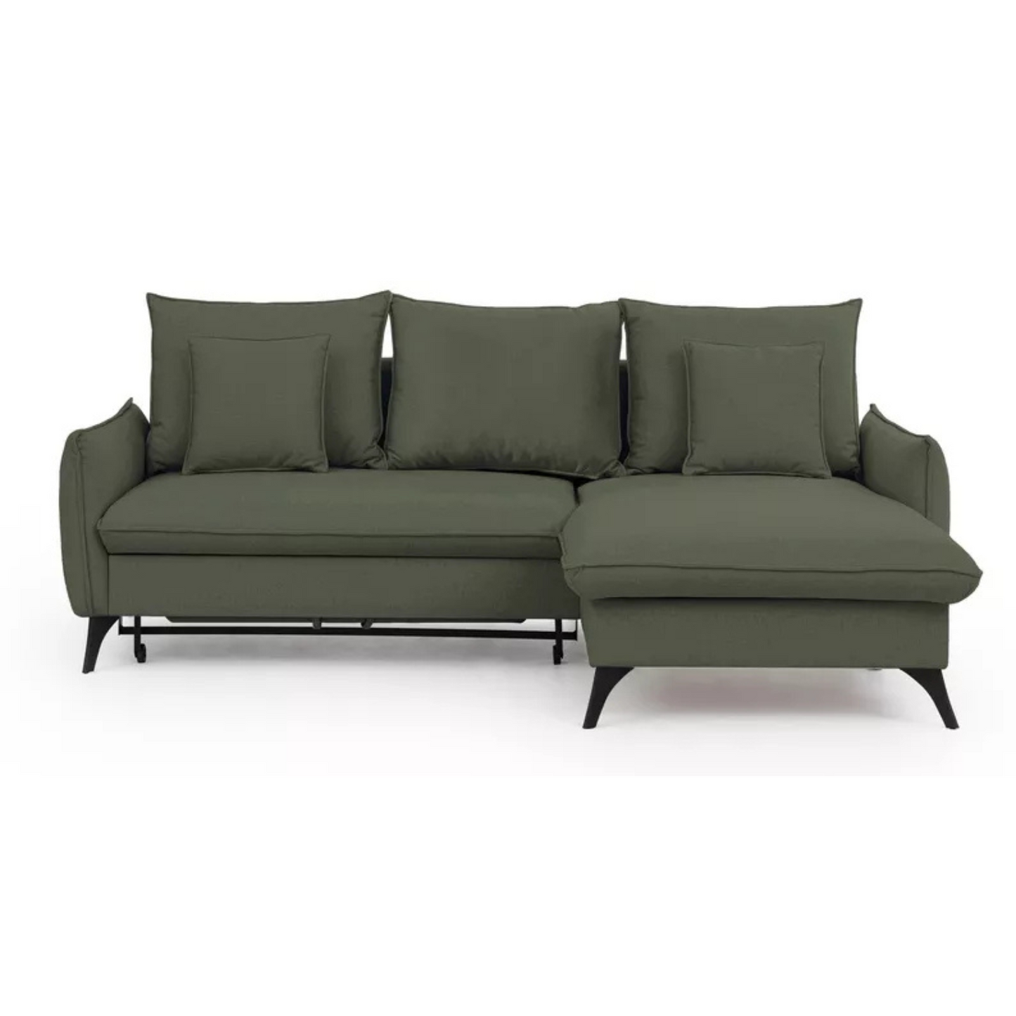 BIANOCA L-veida stūra dīvāns ar gulēšanas funkciju, ar konteineru, olīvzaļš hidrofobs samts, kreisa/laba puse - N1 Home