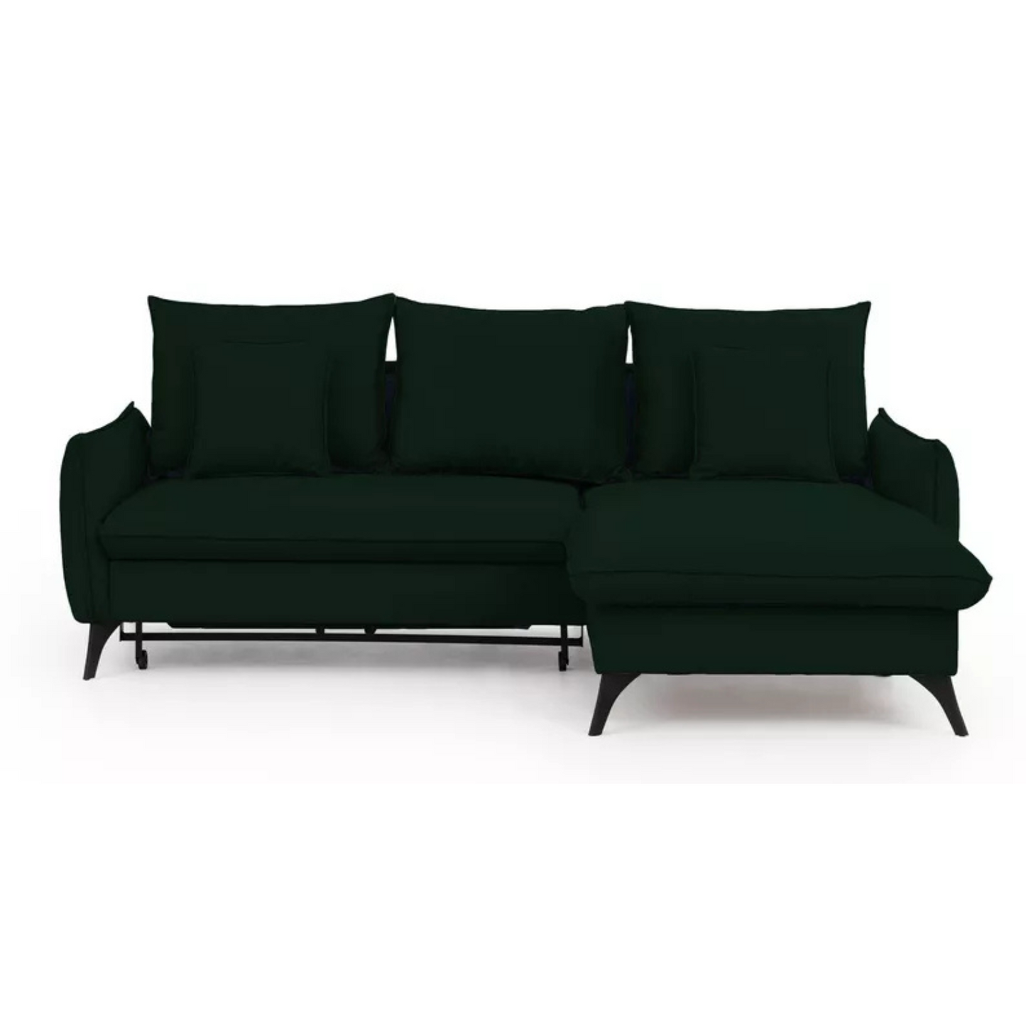 BIANOCA L-veida stūra dīvāns ar gulēšanas funkciju, ar konteineru, tumši zaļš hidrofobs samts , kreisa/laba puse - N1 Home