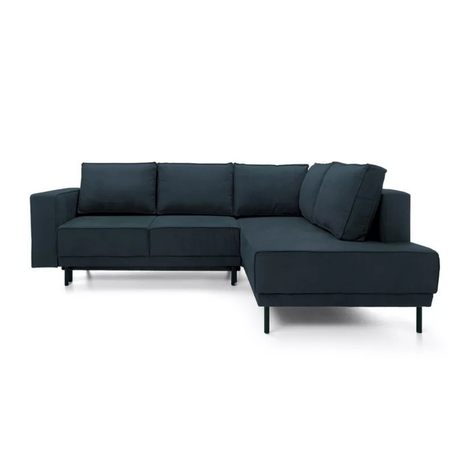 RIO Stūra dīvāns ar gulēšanas funkciju, ar konteineru, tumši zils samts, kreisa/laba puse - N1 Home