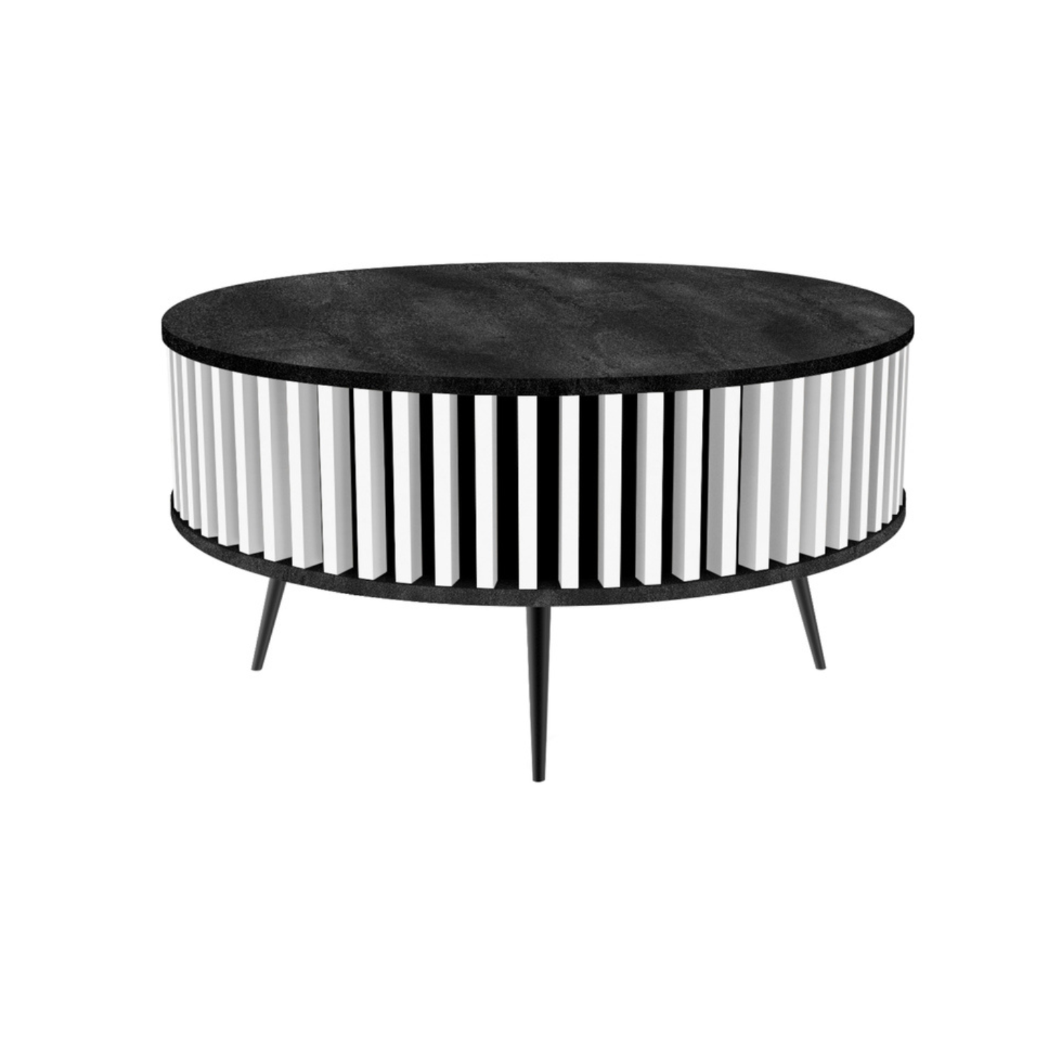 DOLI apaļš kafijas galdiņš ar līstēm 90 cm, tumšs betons/balts - N1 Home