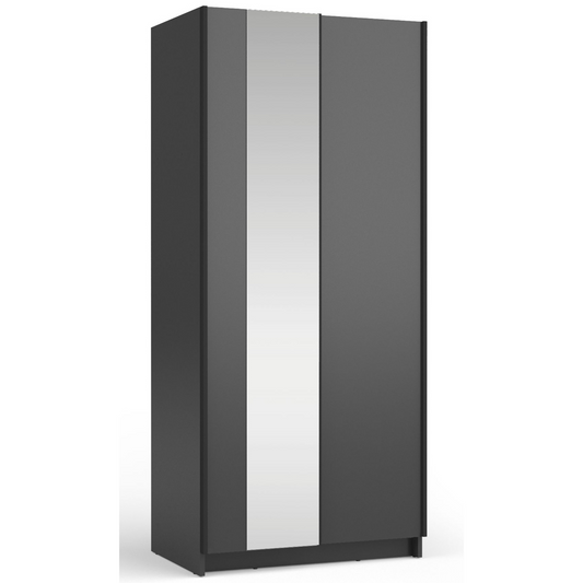 DIAFO Divdurvju bīdāmais skapis ar spoguli, 80 cm, melns - N1 Home
