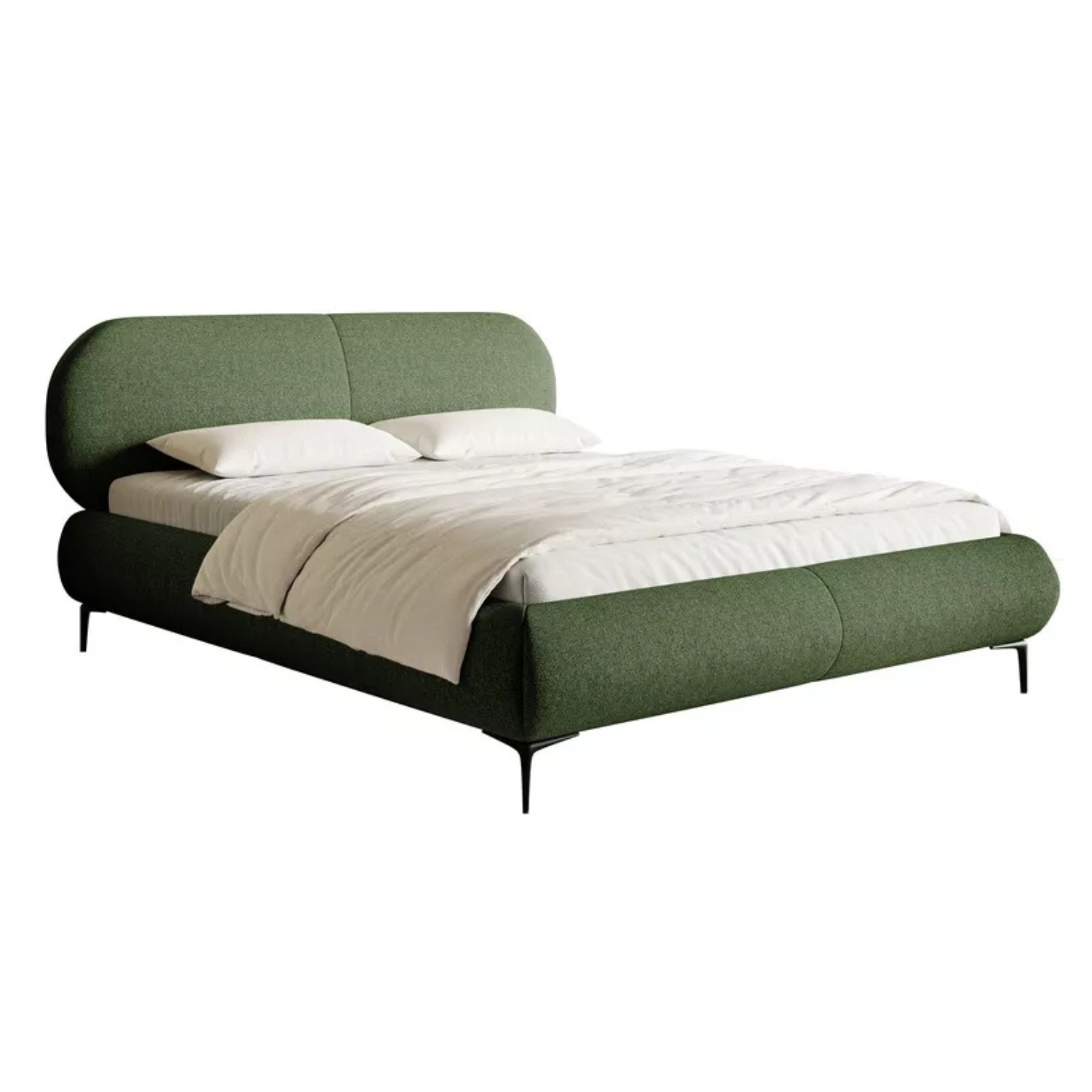 VALEO Polsterēta gulta 140/160/180x200 cm, olīvu hidrofoba bize, melnas kājas - N1 Home