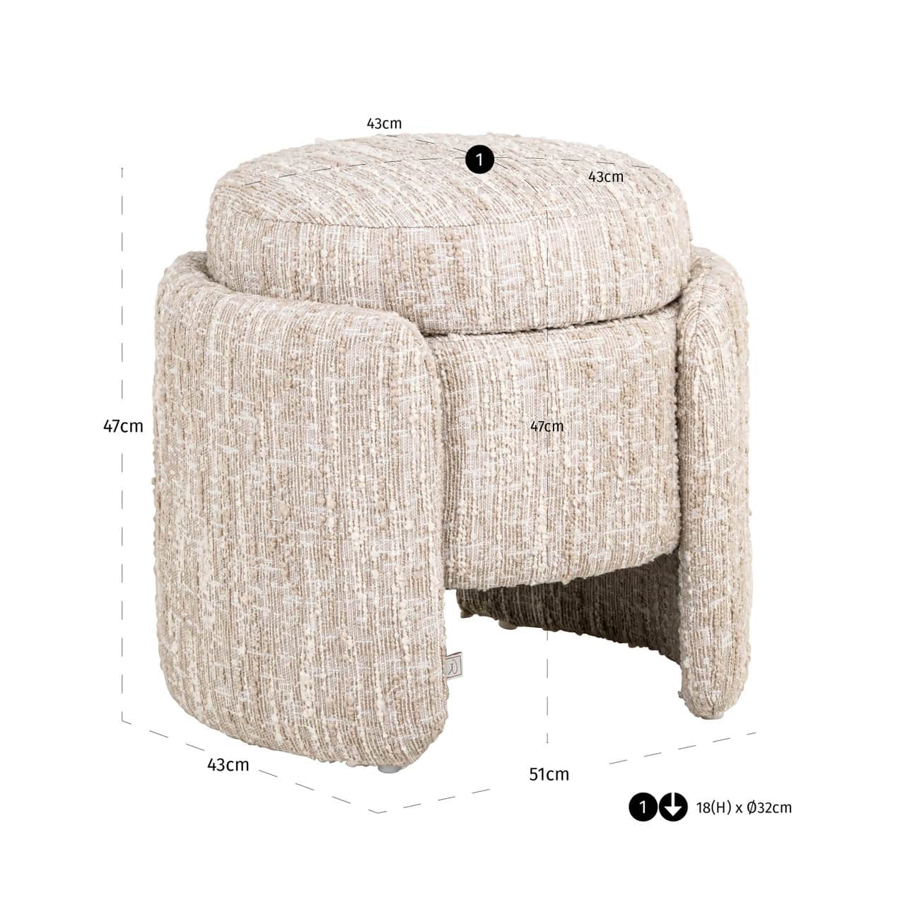 Pufs Cupid Richmond Interiors 51/43/47 cm beige angora with storage