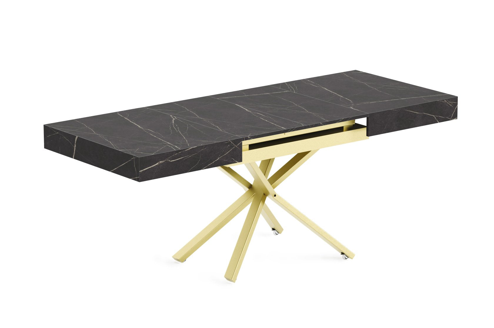 Galds Tiks X 27-80/120-200/80 cm melns Pietra Grigio/zelts - N1 Home