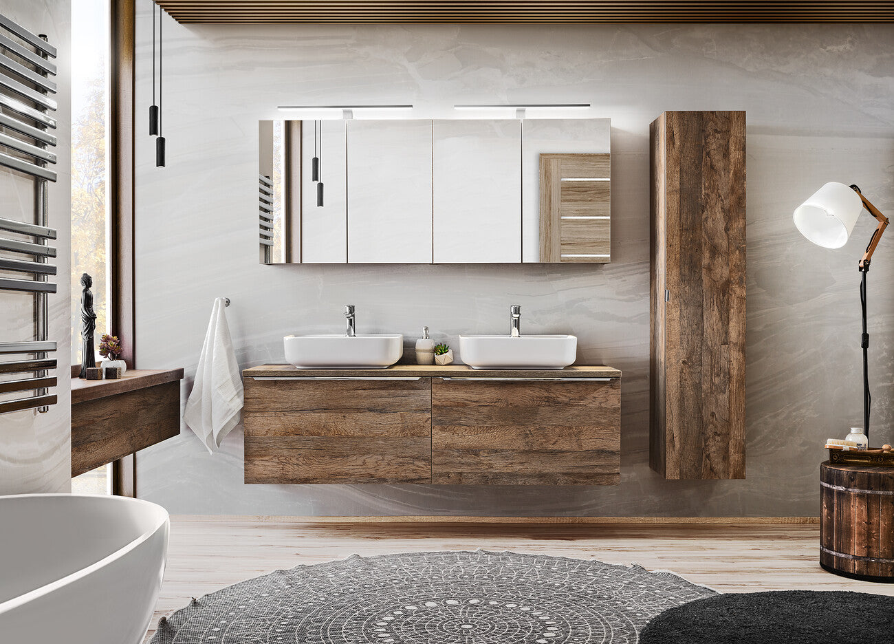 Vannas istaba skapīs ar spogulis Sant 60; 80/65/17 cm vintaž ozols - N1 Home