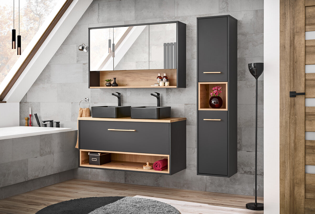 Vannas istabas skapīs ar spogulis Boro 60; 100; 120/75/25 cm grafīts - N1 Home