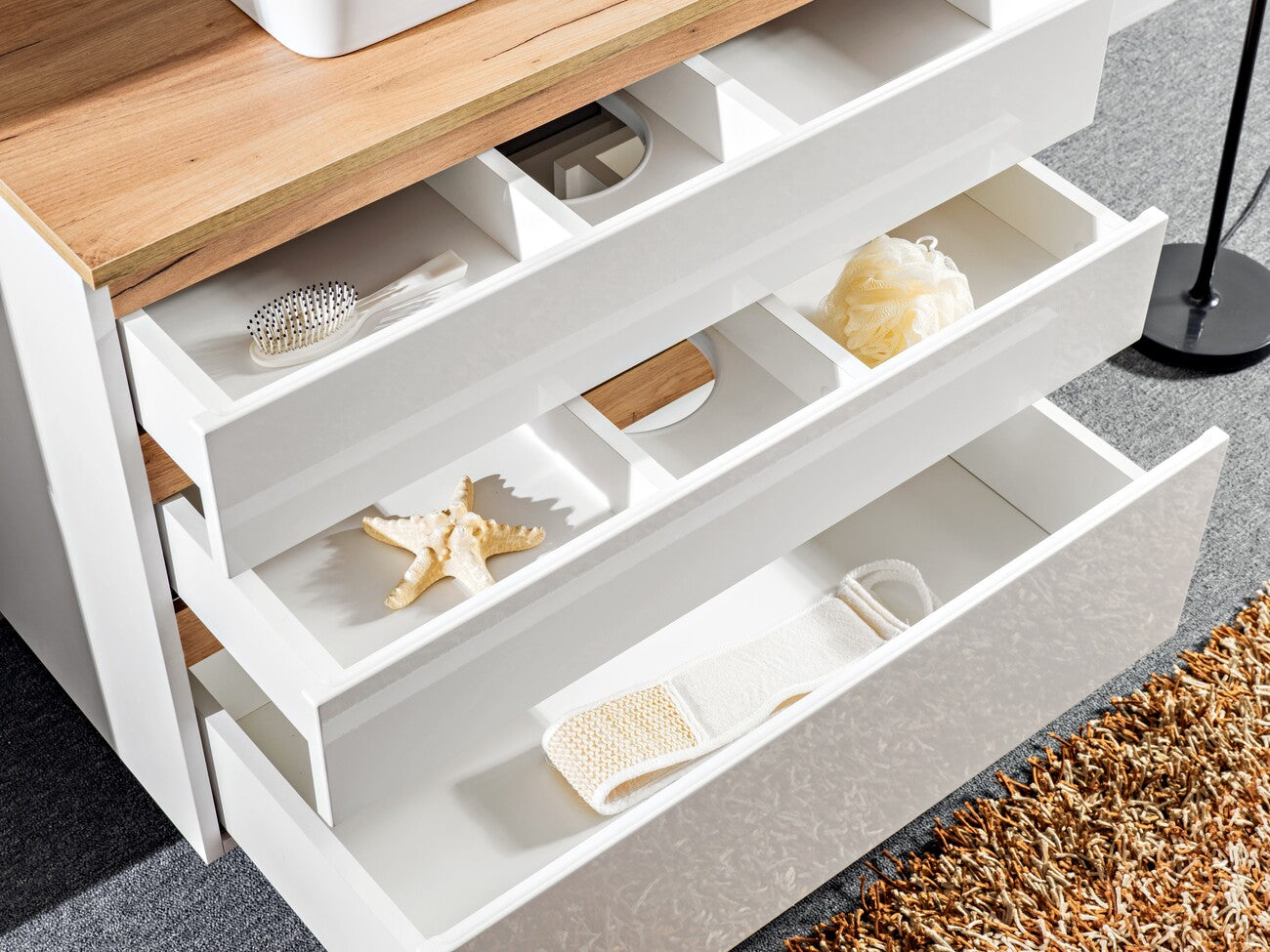 Vannas istabas izlietnes skapīs Plati 94/64/50 cm balts/zelts craft ozols - N1 Home