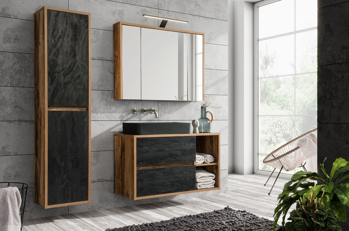Vannas istabas skapīs Hamp 100/60/46 cm  hantona ozols/ tumšs betons - N1 Home