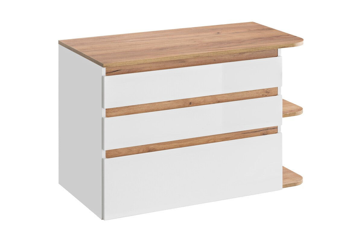 Vannas istabas izlietnes skapīs Plati 94/64/50 cm balts/zelts craft ozols - N1 Home