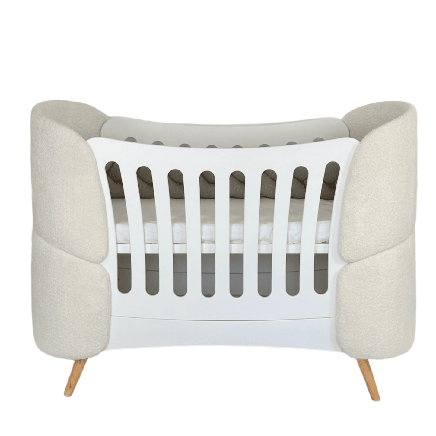 Ovāla bērnu gultiņa Transformers Fly Bed Boucle 145/104/66 cm balta bukle - N1 Home