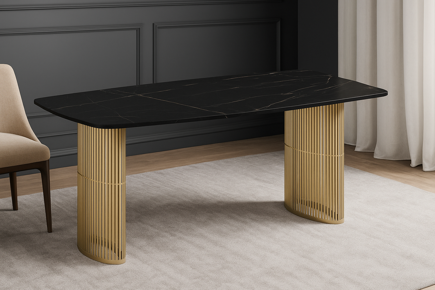 Galds Arco 160;180;200/76/90 cm melns/bronza