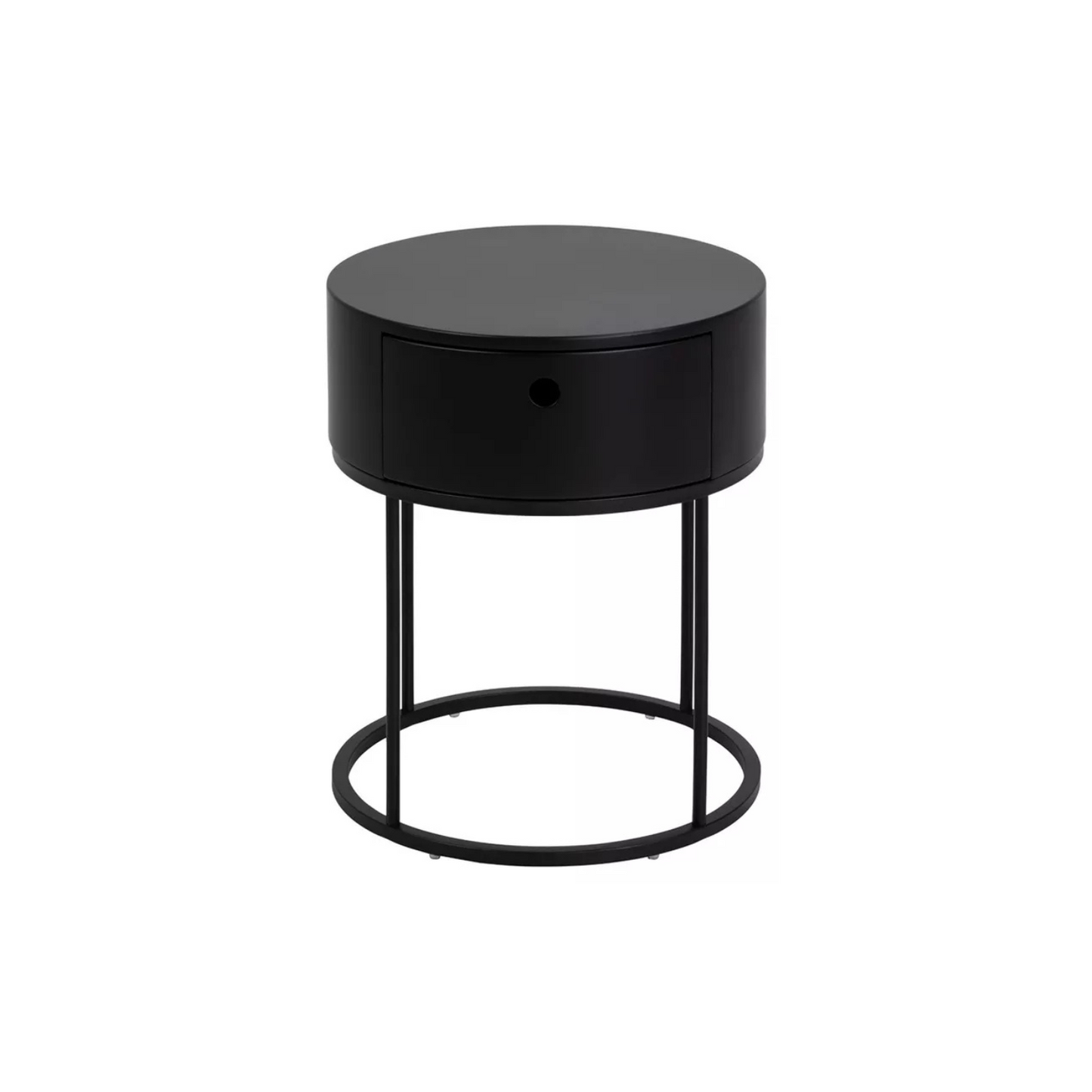 RAVA Apaļš melns naktsgaldiņš ar atvilktni - N1 Home