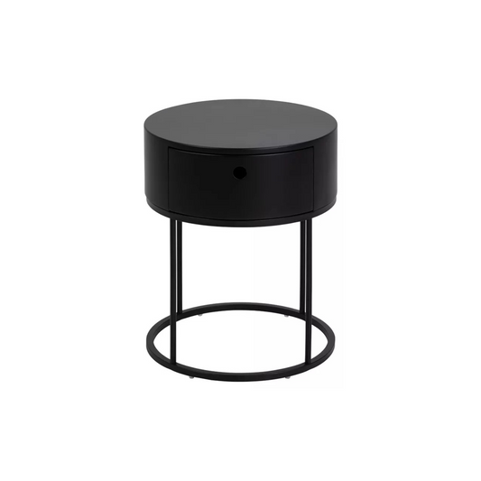 RAVA Apaļš melns naktsgaldiņš ar atvilktni - N1 Home