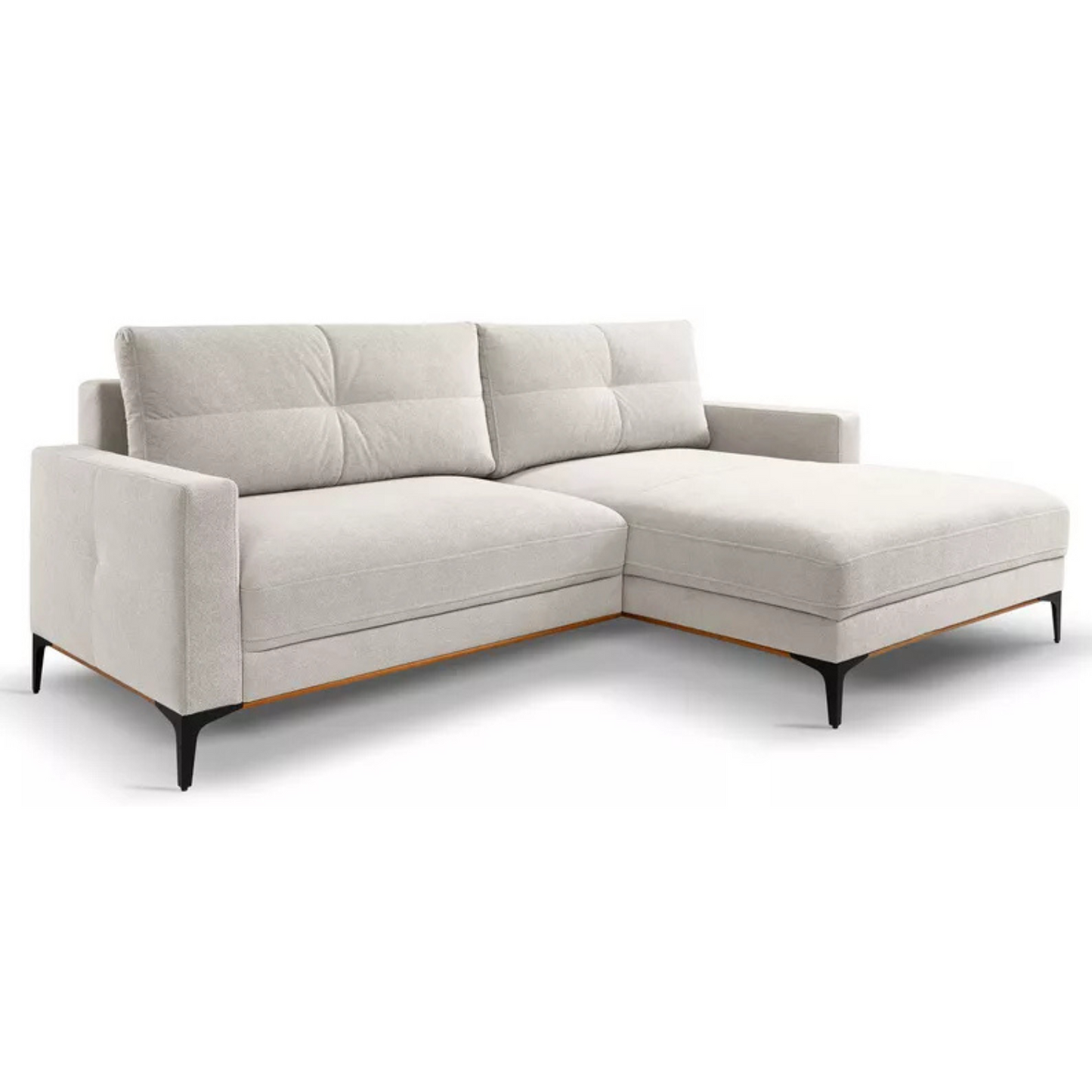 DASSINO L-formas stūra dīvāns ar gulēšanas funkciju ar glabātuvi, balts hidrofobs šenils, kreisa/laba puse - N1 Home