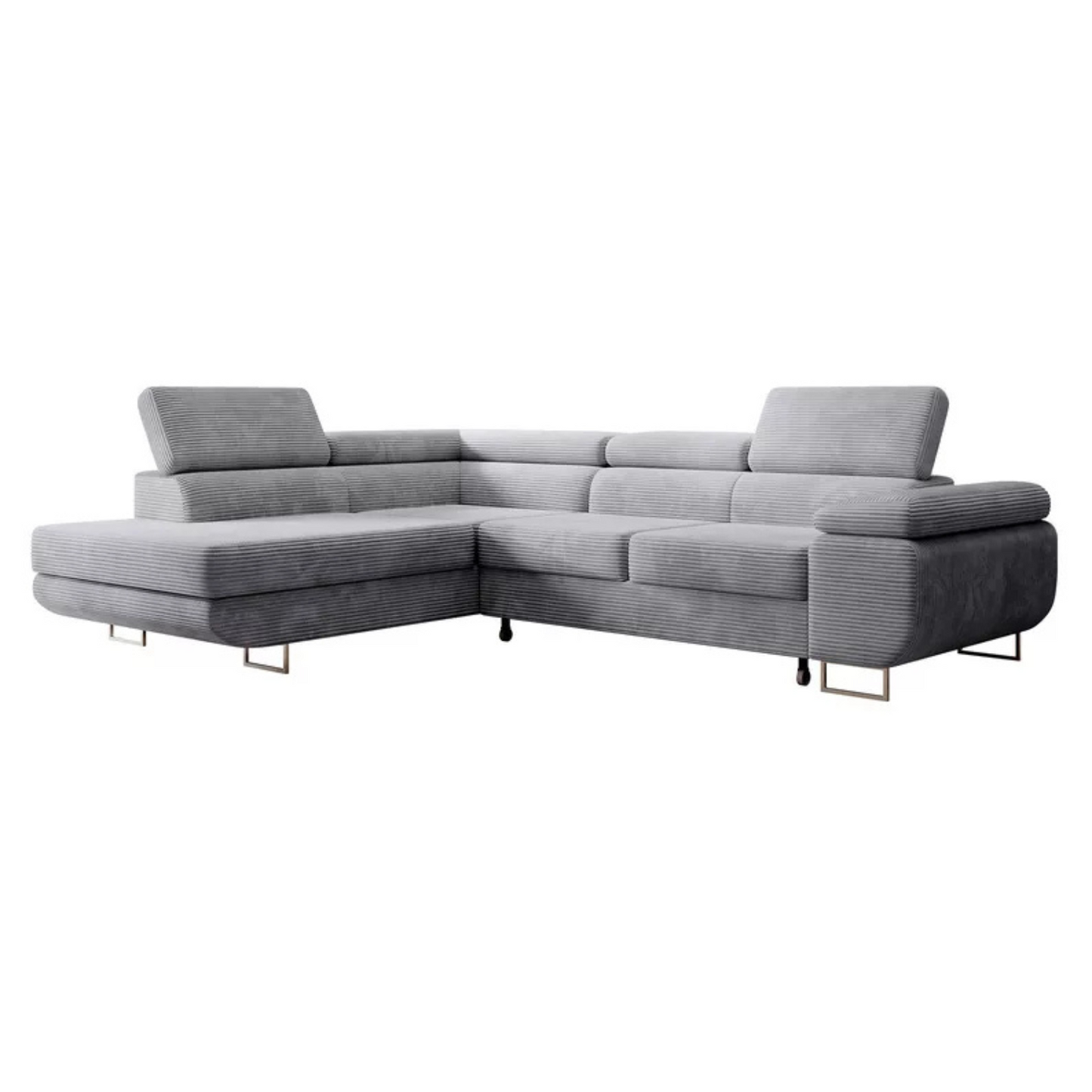 VILSTEV L-formas stūra dīvāns ar gulēšanas funkciju, ar konteineru, gaiši pelēks velvets, kreisa/laba puse - N1 Home