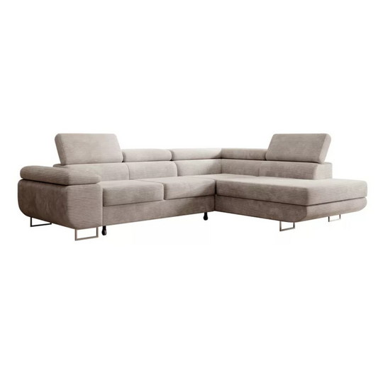 VILSTEV L-formas stūra dīvāns ar gulēšanas funkciju, ar konteineru, pelēks un bēšs velvets laba puse - N1 Home