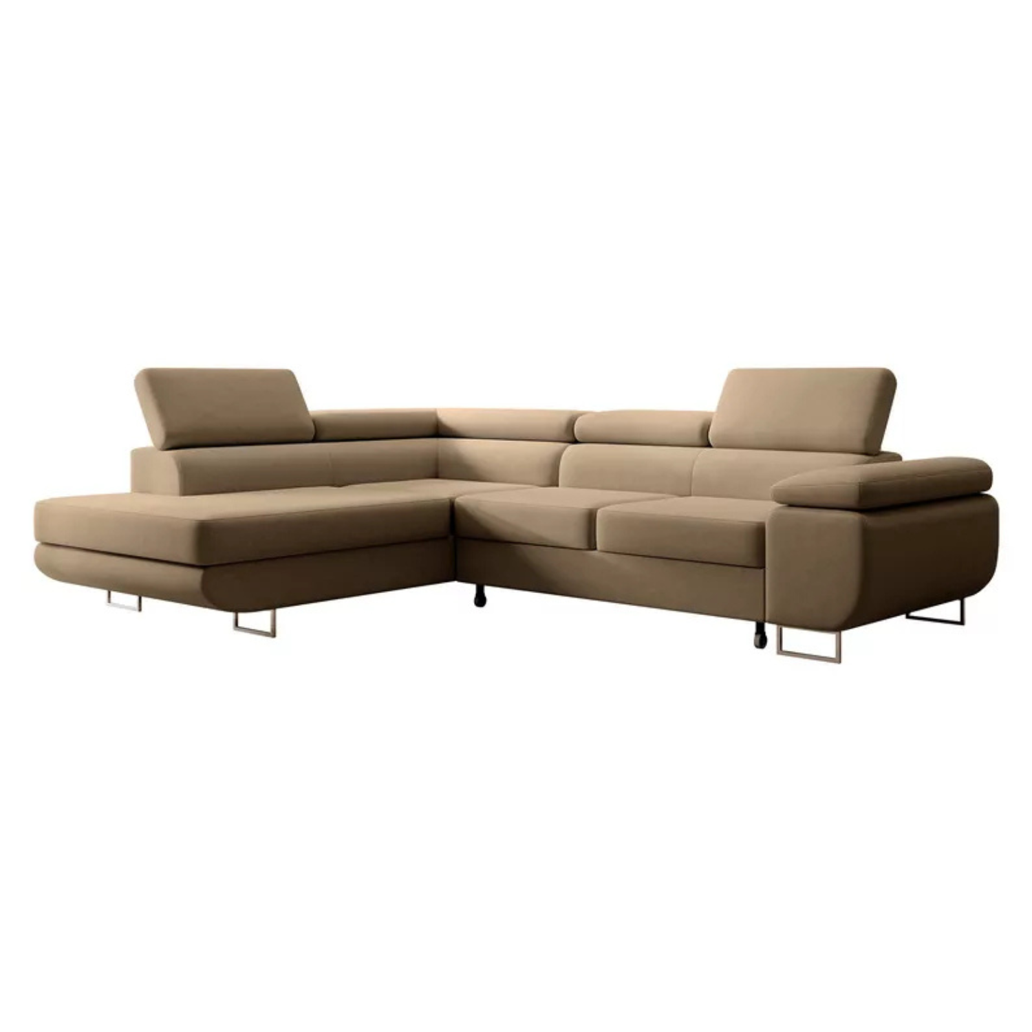 VILSTEV L-formas stūra dīvāns ar gulēšanas funkciju, ar konteineru, bēšs viegli tīrāms samts, kreisa/laba puse - N1 Home