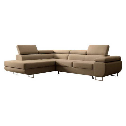 VILSTEV L-formas stūra dīvāns ar gulēšanas funkciju, ar konteineru, bēšs viegli tīrāms samts, kreisa/laba puse - N1 Home