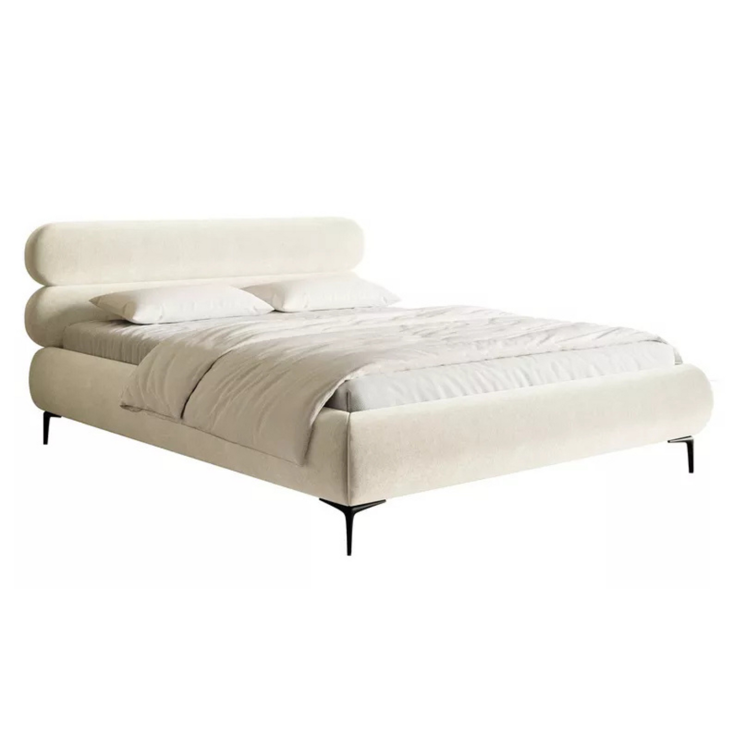 LOURE Mīkstā gulta 140/160/180x200 cm ar glabātuvi, metāla rāmis, krēmkrāsas  hidrofobs samts, melnas kājas - N1 Home