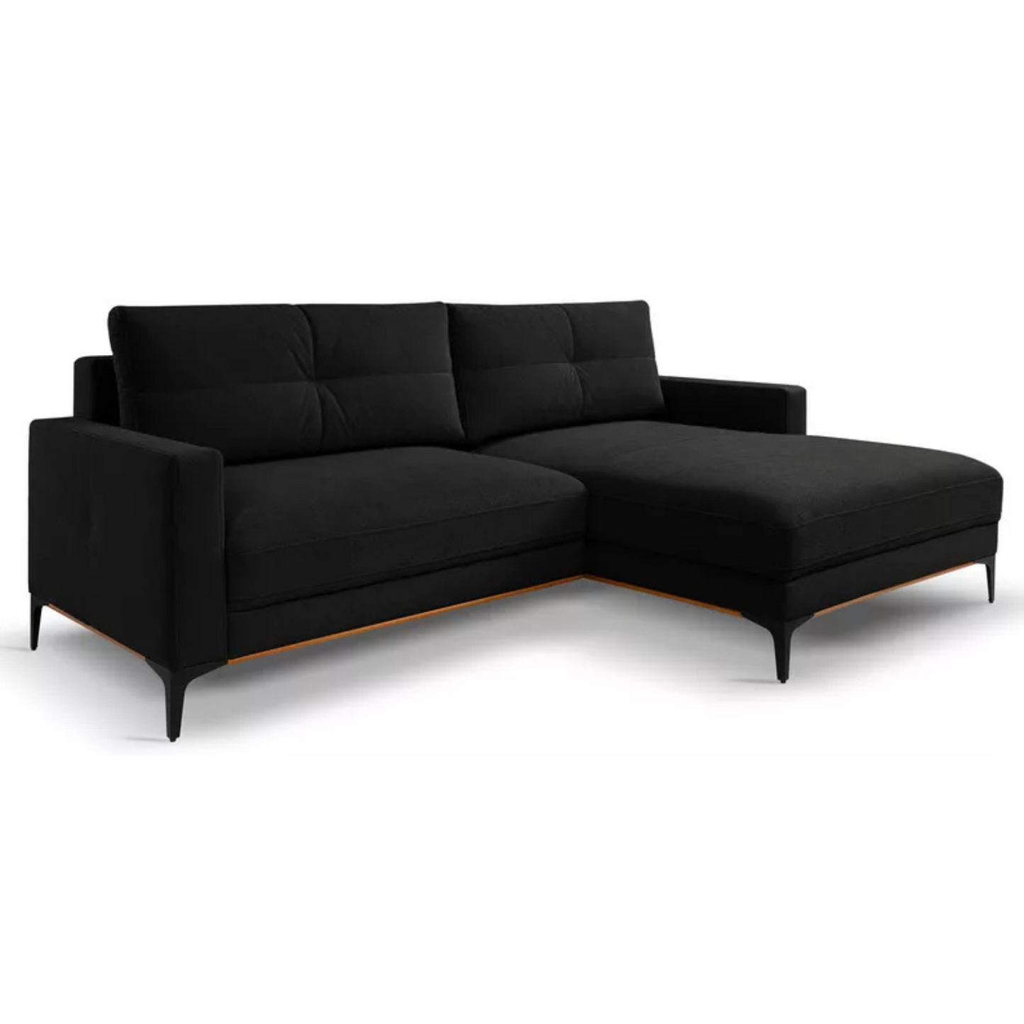 DASSINO L-formas stūra dīvāns ar gulēšanas funkciju ar glabātuvi, melns hidrofobs šenils, kreisa/laba puse - N1 Home