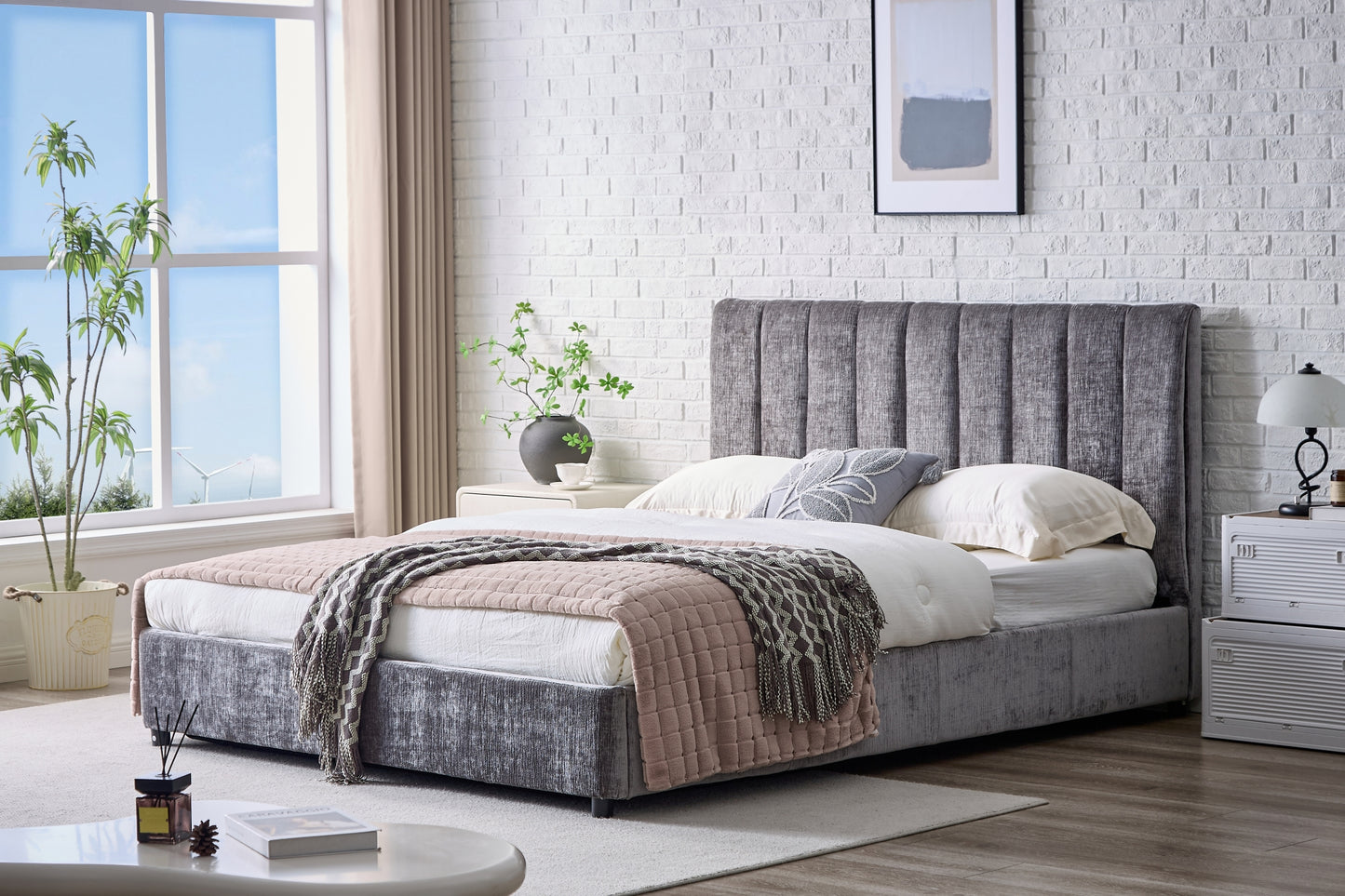 Gulta Milos šenīla audums 140*200,160*200,180*200 cm pelēks - N1 Home