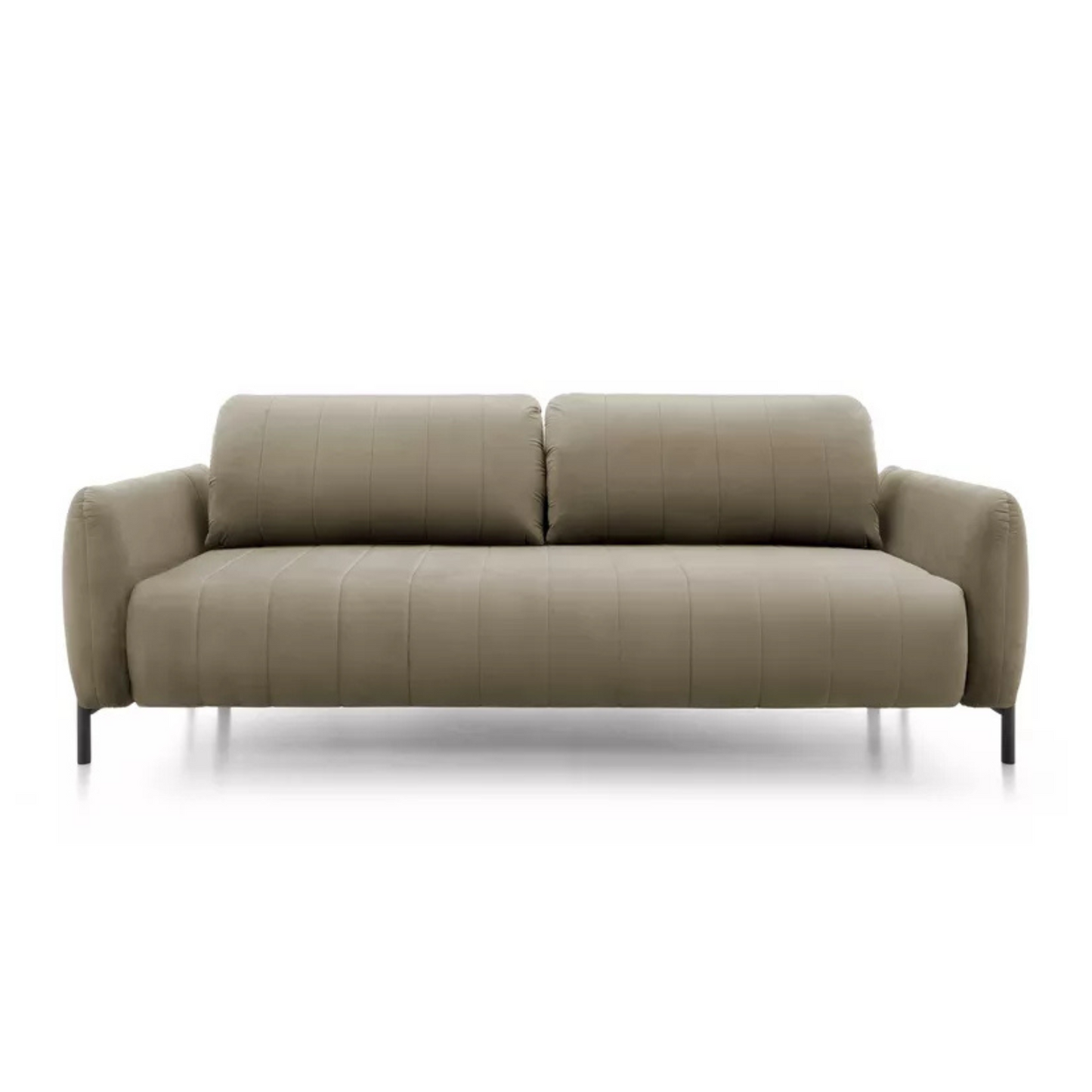 LEVA Bēšs trīsvietīgs dīvāns ar konteineru, no hidrofobiskā velūra auduma, melnām kājām - N1 Home