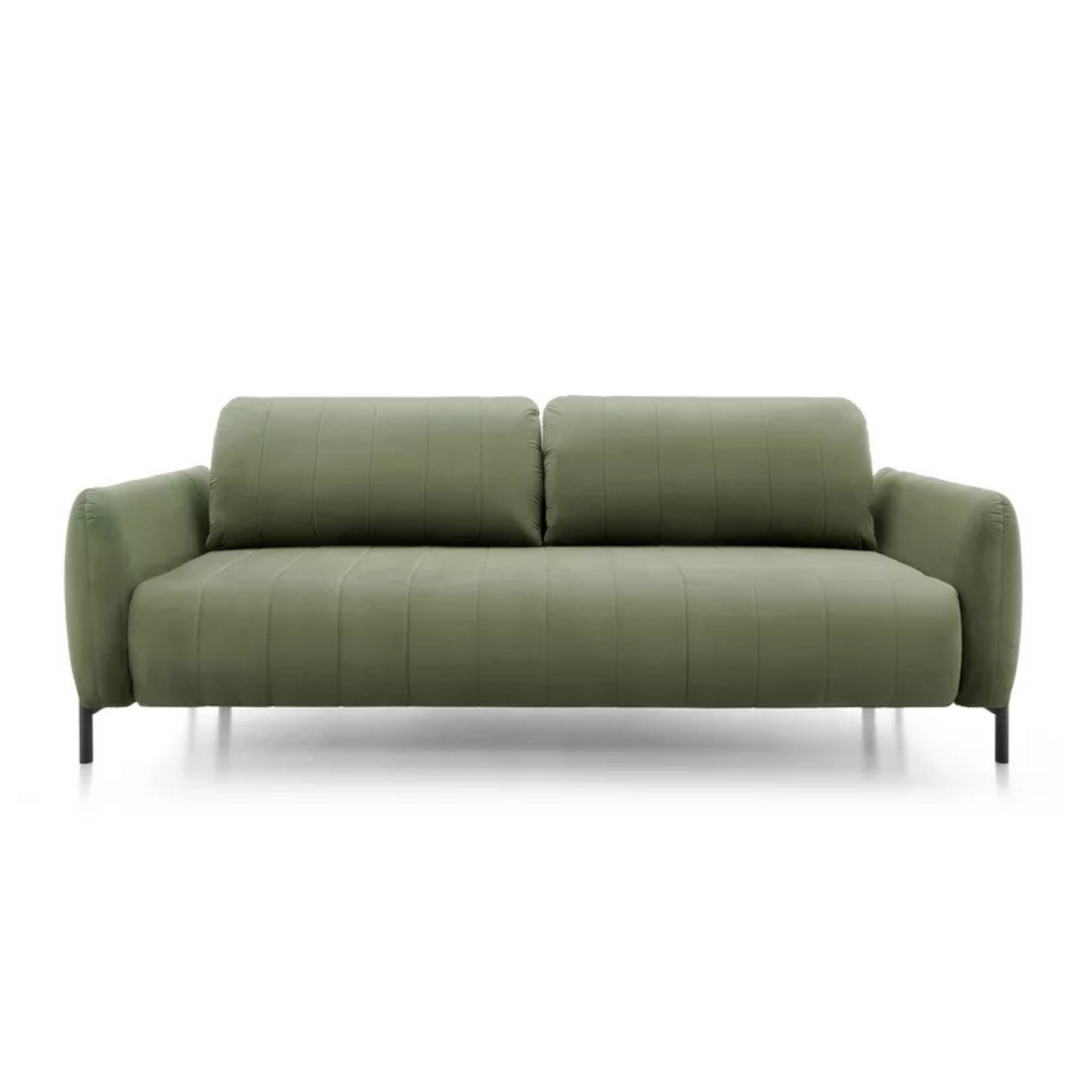 LEVA Zaļš trīsvietīgs dīvāns ar konteineru, no hidrofobiskā velūra auduma, melnām kājām - N1 Home