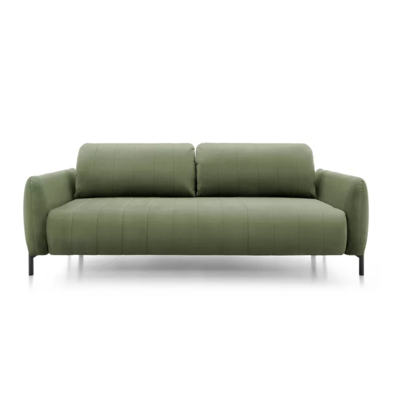 LEVA Zaļš trīsvietīgs dīvāns ar konteineru, no hidrofobiskā velūra auduma, melnām kājām - N1 Home