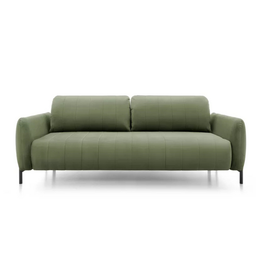 LEVA Zaļš trīsvietīgs dīvāns ar konteineru, no hidrofobiskā velūra auduma, melnām kājām - N1 Home
